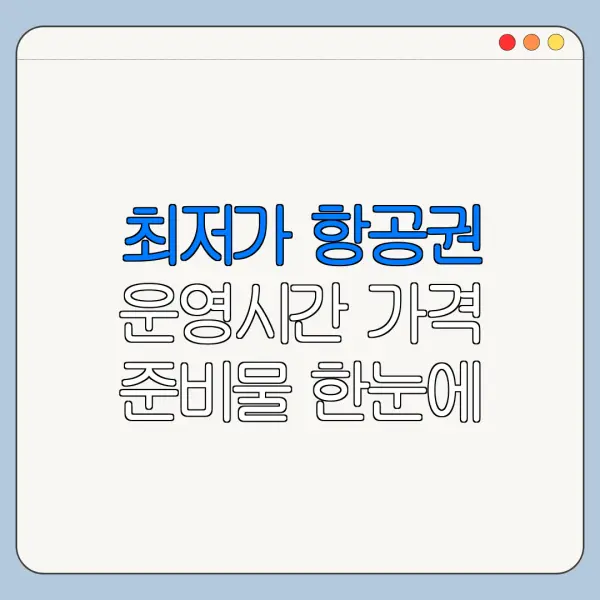 최저가 항공권 운영시간 가격 준비물 한눈에 보기